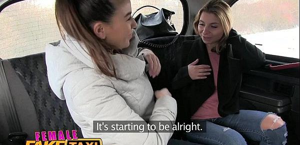  Female Fake Taxi Skinny sexy Czech lesbians with great tits have strap on fun in taxi